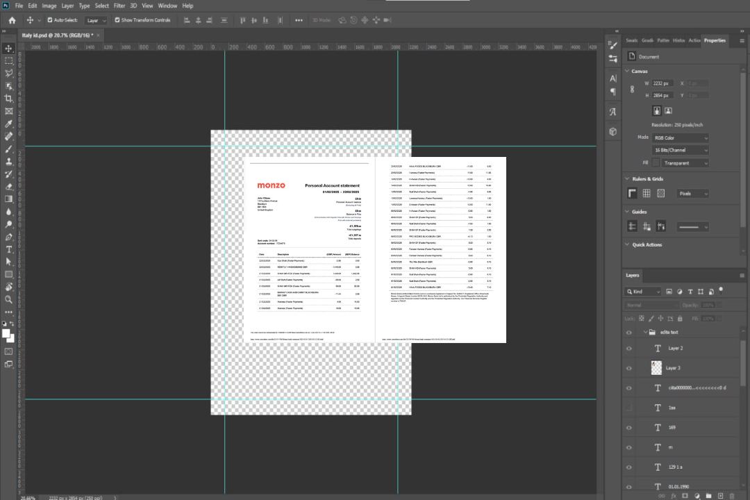 Modèle Word et PDF de relevé de compte UK Monzo Bank, 2 pages template Modèle Word et PDF de relevé de compte UK Monzo Bank, 2 pages template